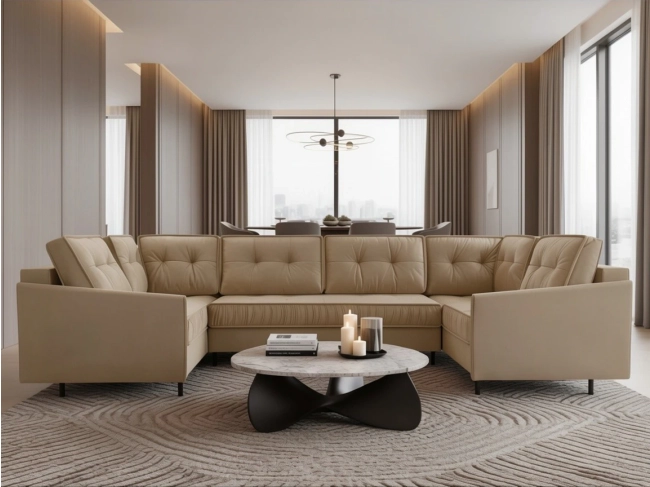 Beżowy narożnik ALASKAN U z funkcją spania