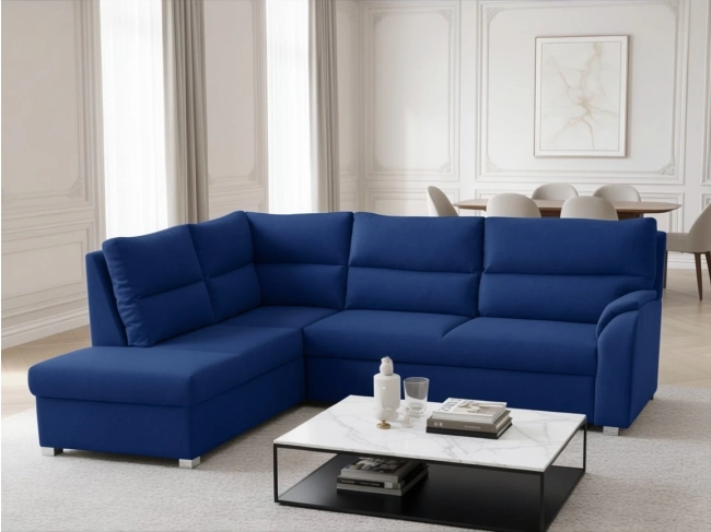 Niebieski narożnik RAMIRO z funkcją spania